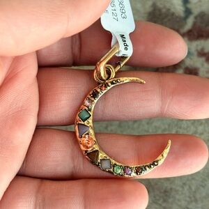 🩷Free People🩷Gold Crescent Moon Pendant/Charm with Multicolor Gem Accents